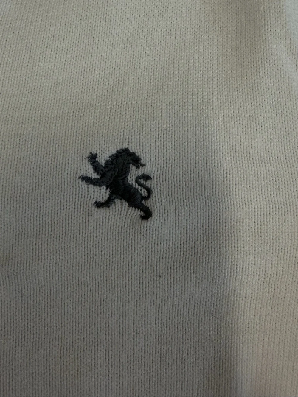 Express Men's White V-Neck Sweater with Small Lion Crest